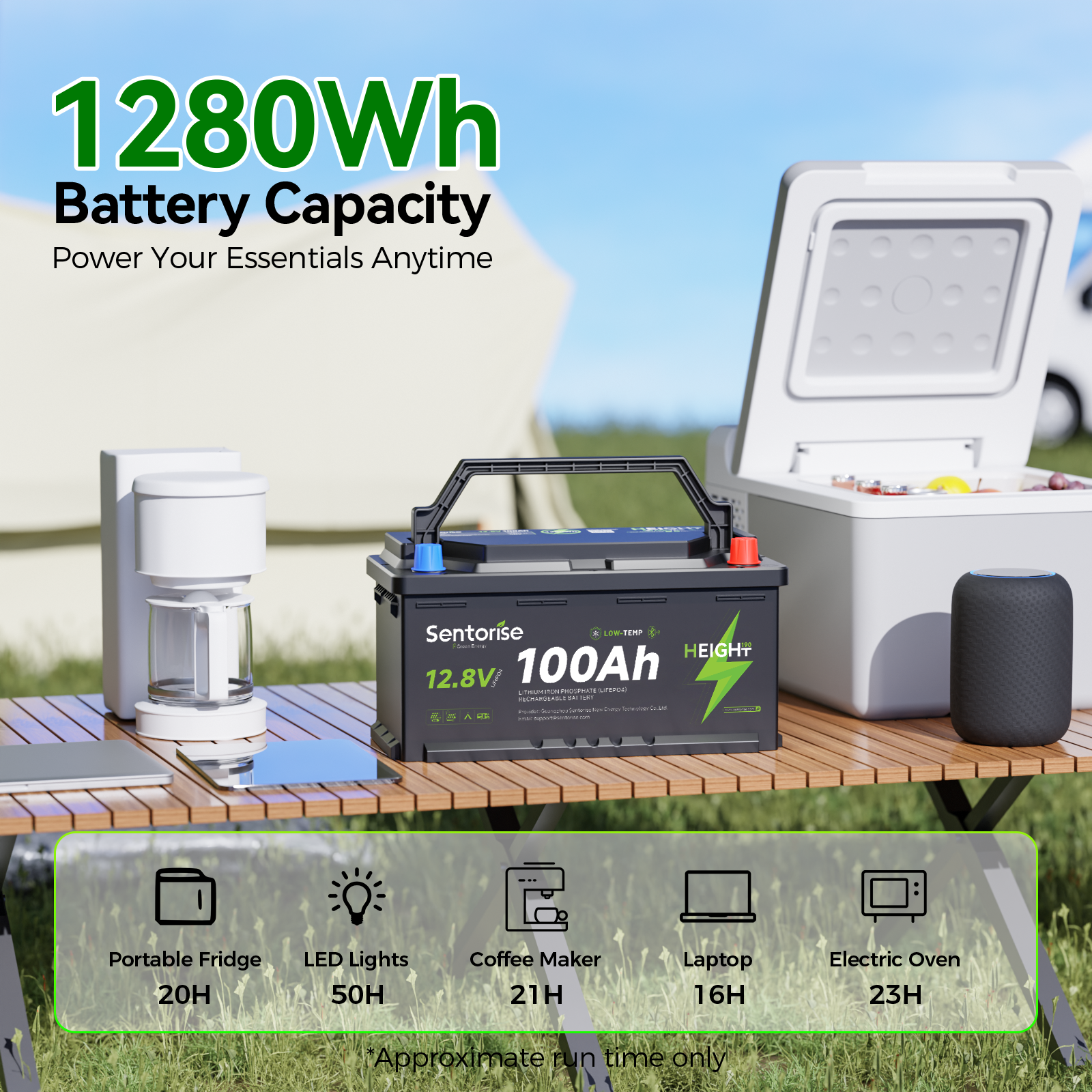 Sentorise 12V 100Ah LiFePO₄ Underfloor Battery | DIN H8 Fit for RV & Van Installation