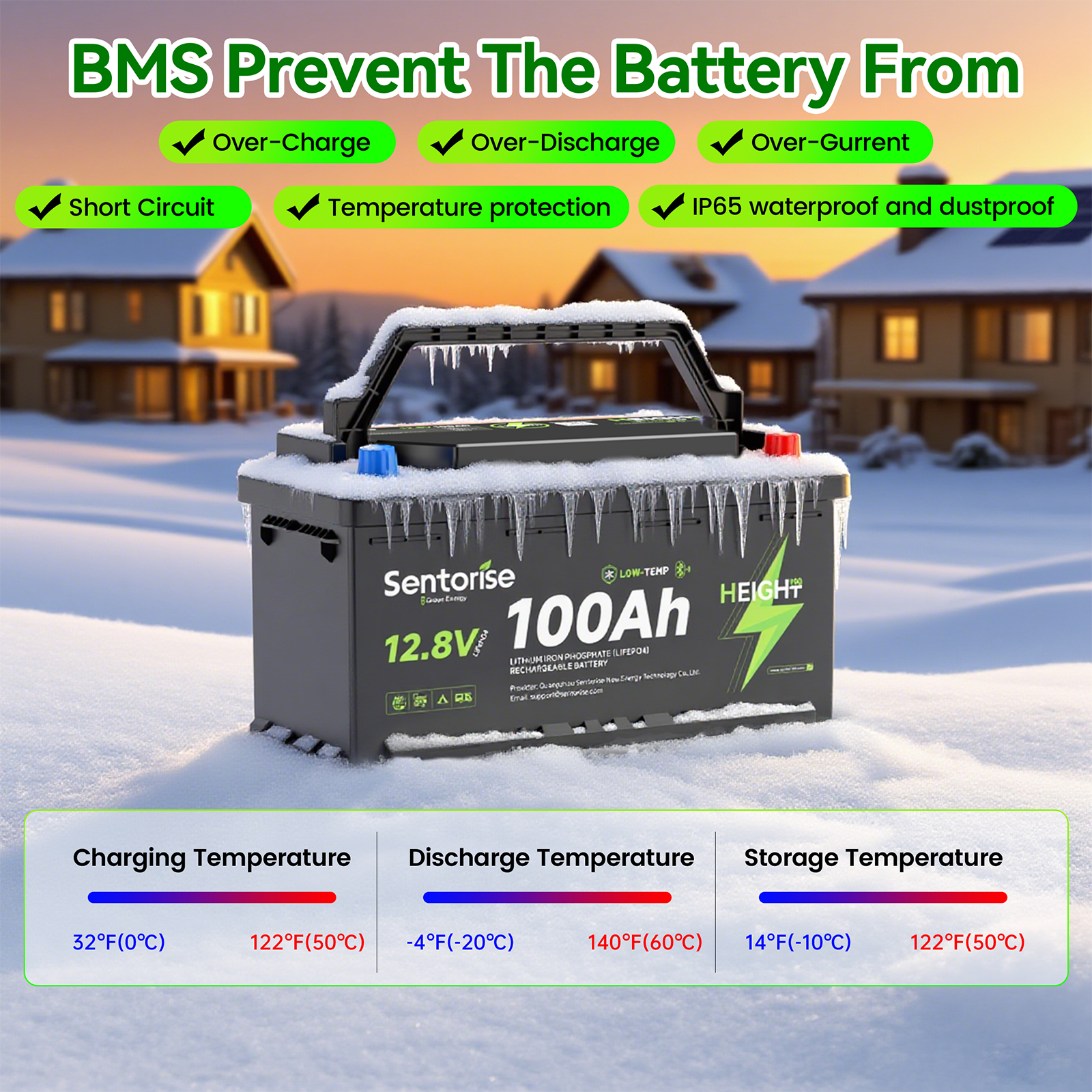 Sentorise 12V 100Ah LiFePO₄ Underfloor Battery | DIN H8 Fit for RV & Van Installation