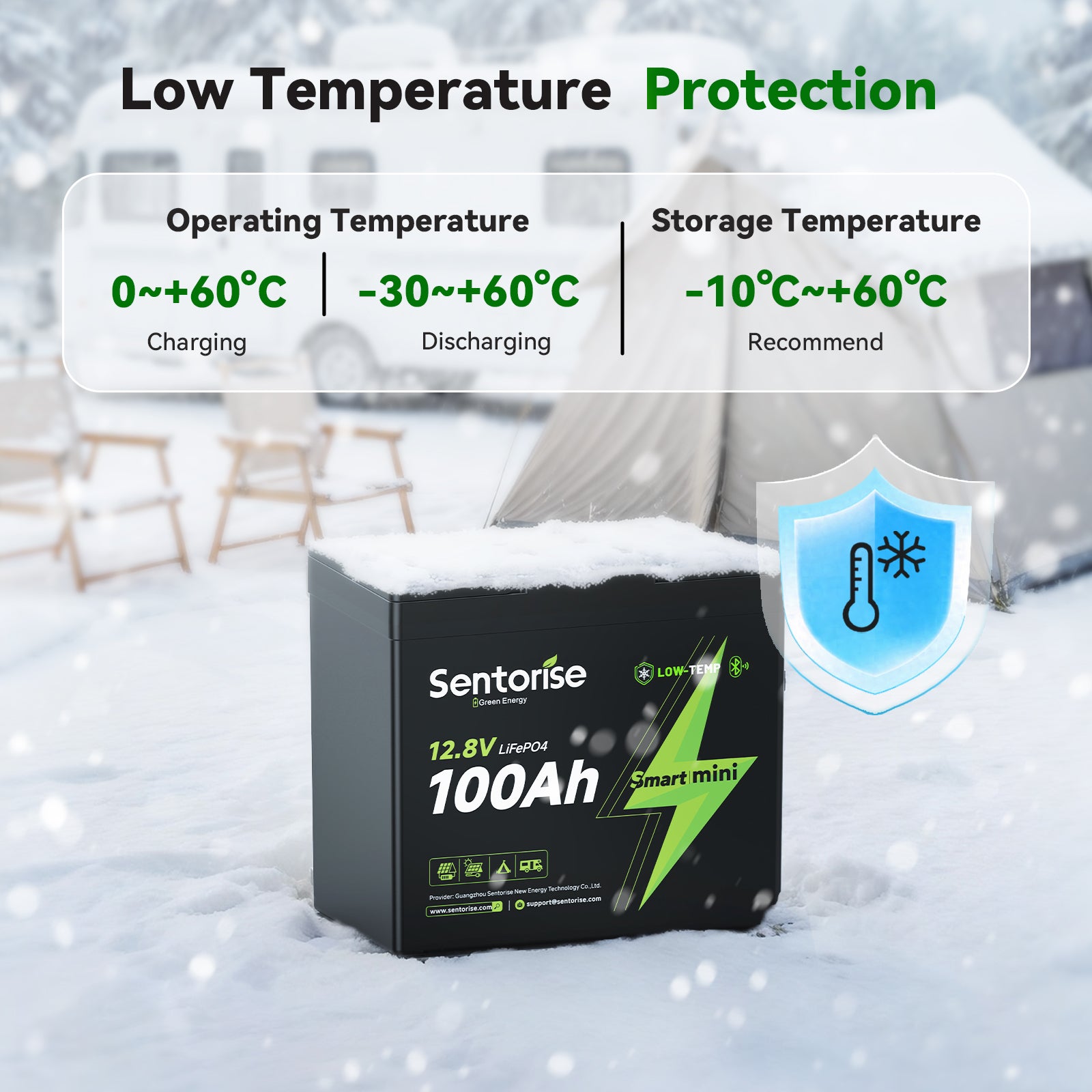 Sentorise 12V 100Ah SuperMini Bluetooth Small LiFePO4 Deep Cycle Battery