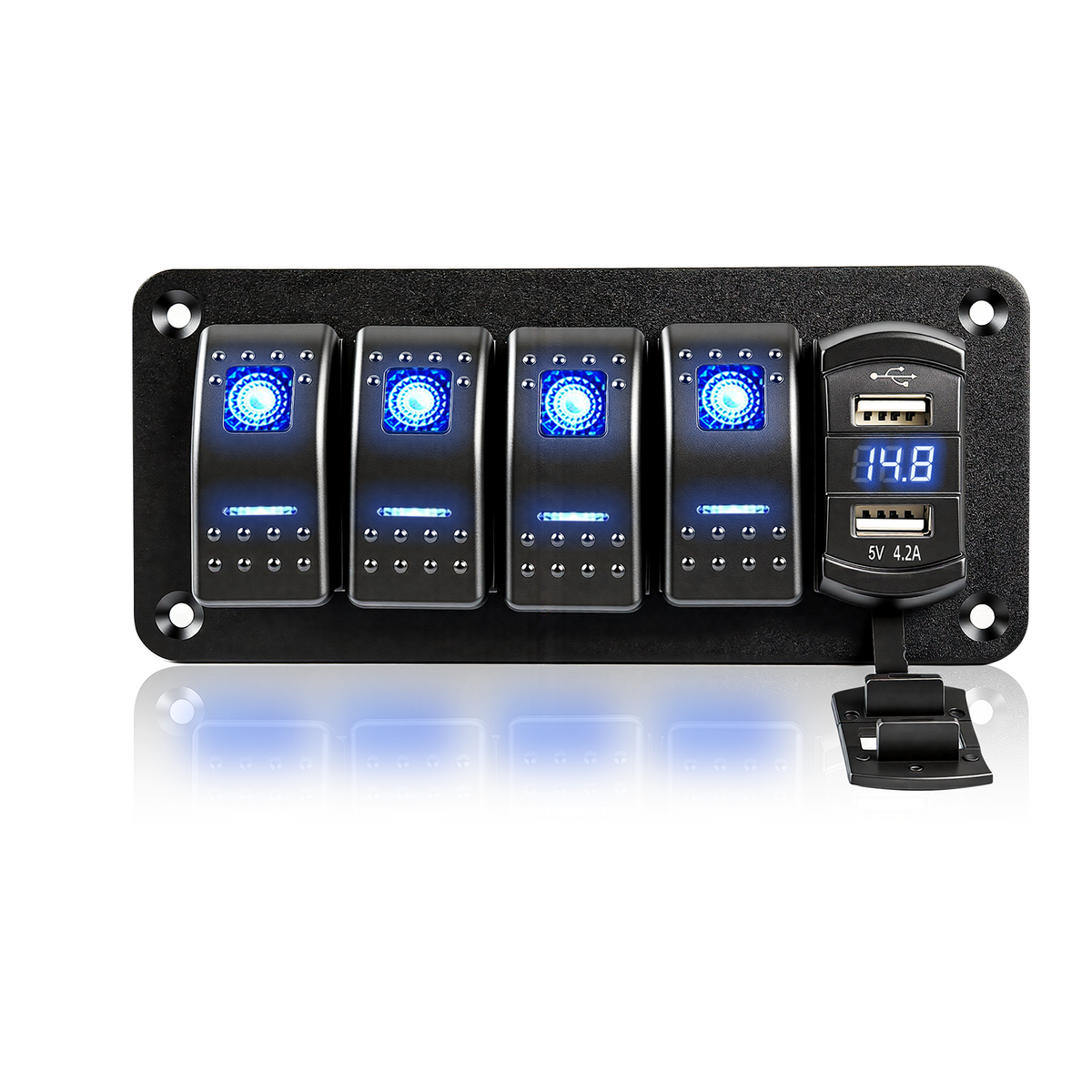 4 Gang 12V/24V Switch Panel with USB-C and Voltmeter Image principale du produit
