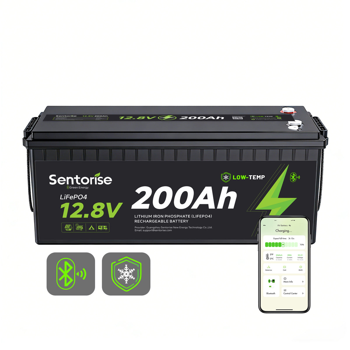 Batterie LiFePO4 Sentorise 12 V 200 Ah Standard avec Bluetooth