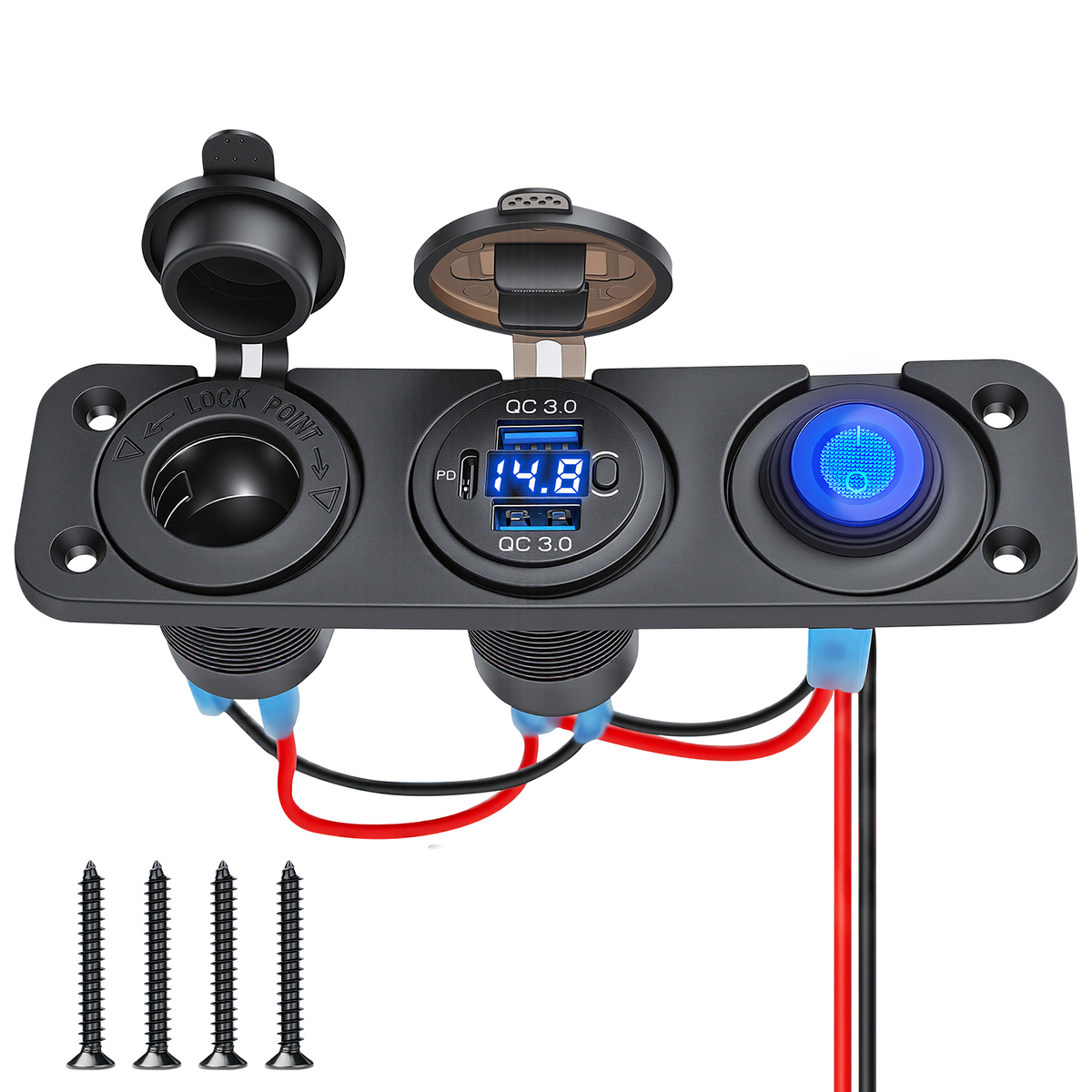 12V Power Socket Panel with USB-C and Voltage Display Image principale du produit