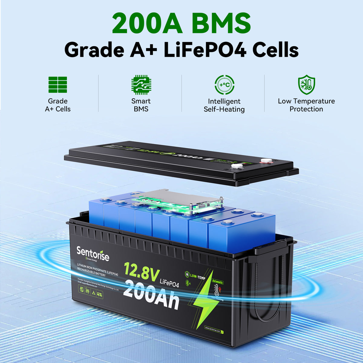 Batterie LiFePO4 chauffante Sentorise 12 V 200 Ah avec Bluetooth