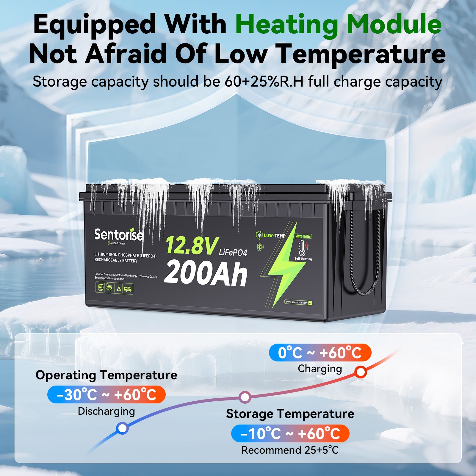 12V 200Ah Heated LiFePO₄ Battery 2560Wh | Self-Heating | Expandable Energy Platform
