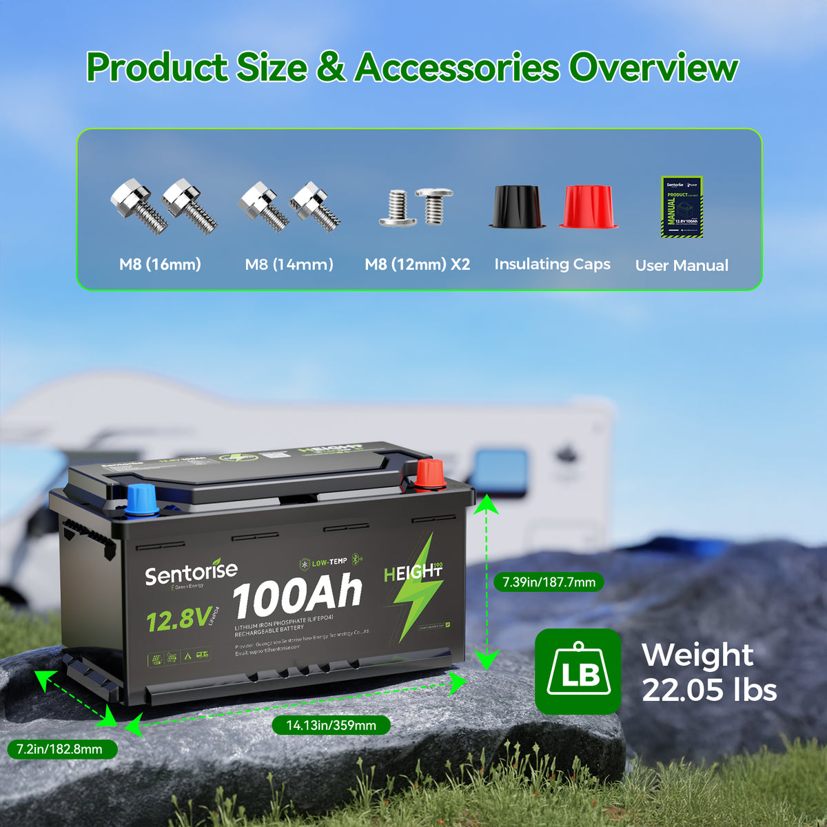 Batterie LiFePO4 Sentorise 12 V 100 Ah Underfloor avec Bluetooth
