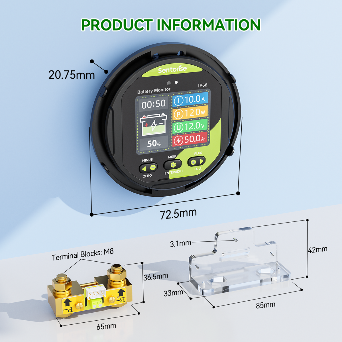 500A IP68 Battery Monitor for 8–100V Systems