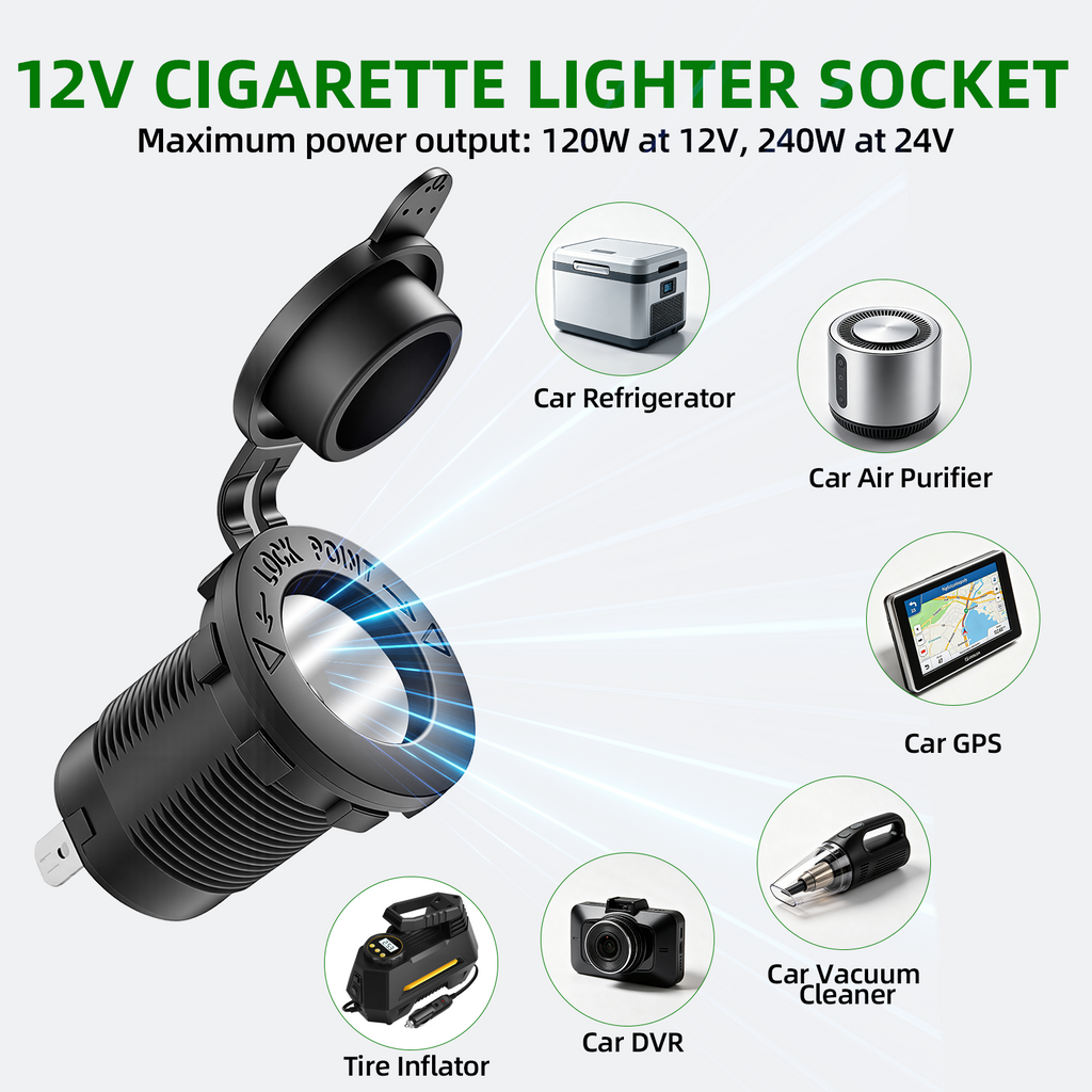 Panneau de prise de courant 12 V avec USB-C et affichage de tension